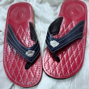 Combat Red and Navy Leather Quilted Flip Flops